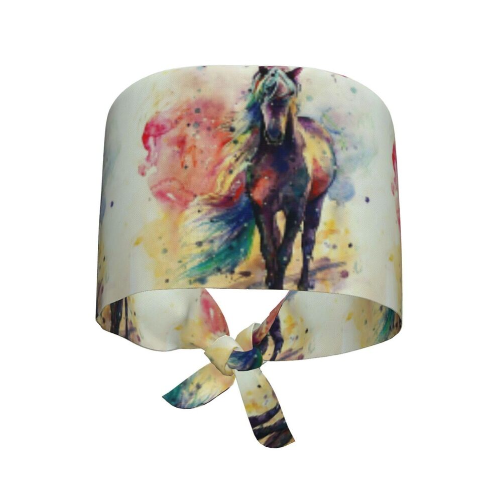 6864 Watercolor Horse Adjustable Working Cap Scrub Hat Sweatband, Fashional